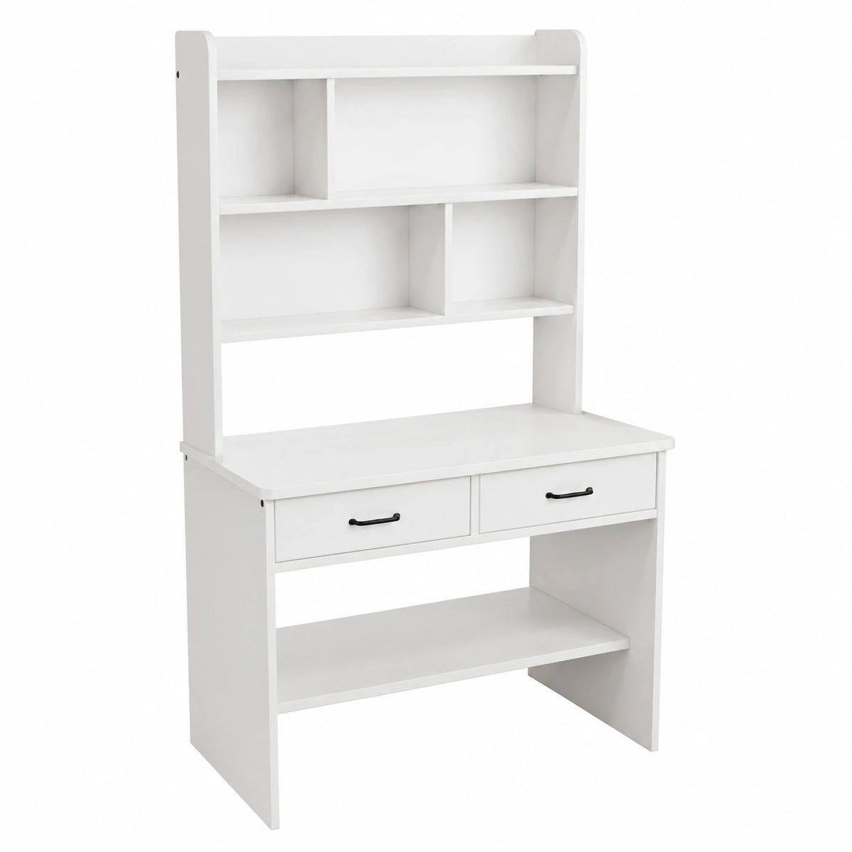 Scrivania moderna in legno massello con libreria integrata, design salvaspazio per casa e ufficio, bianca, 75x50x185 cm