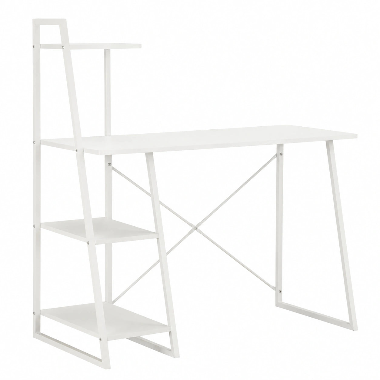 Scrivania contemporanea con libreria bianca e struttura in acciaio, 102 x 50 x 117 cm, ideale per ufficio