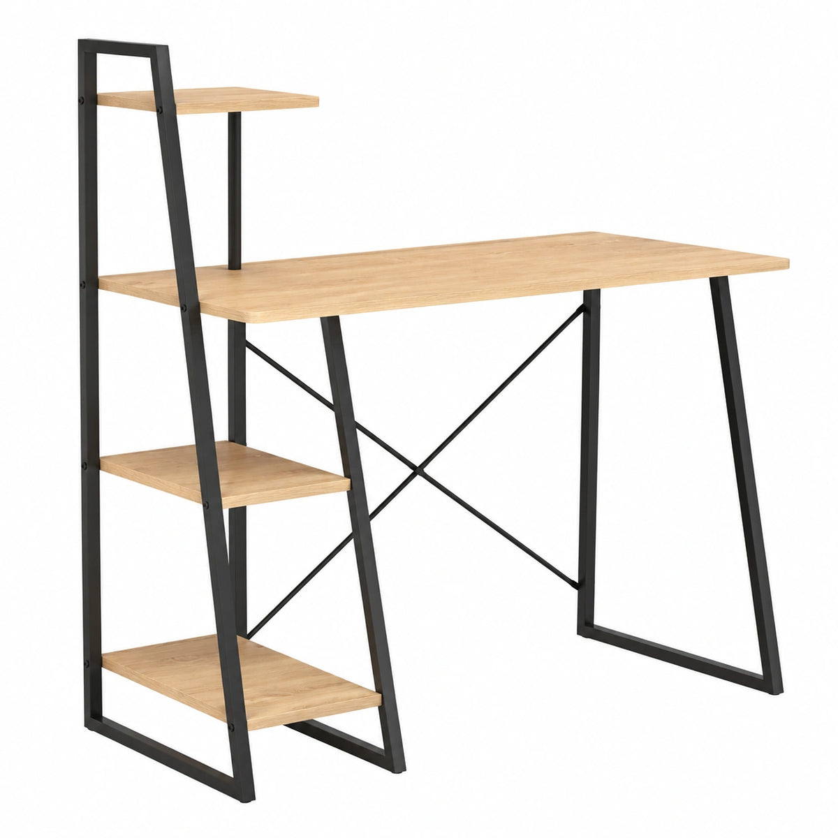 Scrivania Moderna con Libreria Integrata in Rovere e Nero, 102x50x117 cm, Salvaspazio Robusto per Ufficio