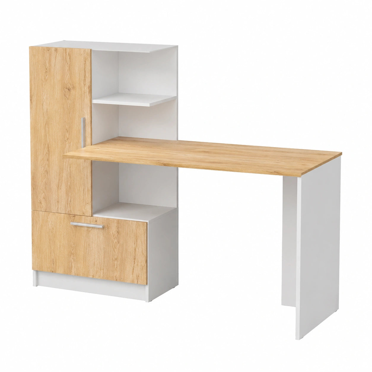 Scrivania angolare bianco e dorato con ante, 150x120 cm