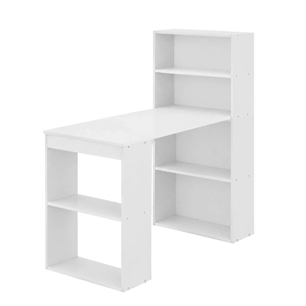 Scrivania Moderna con Librerie Integrate e Porta PC, 120x55x120 cm, Bianco