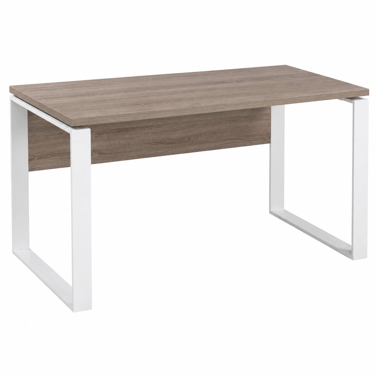 Scrivania Moderna in Rovere con Gambe Bianche per Ufficio e Studio 140x75x80 cm