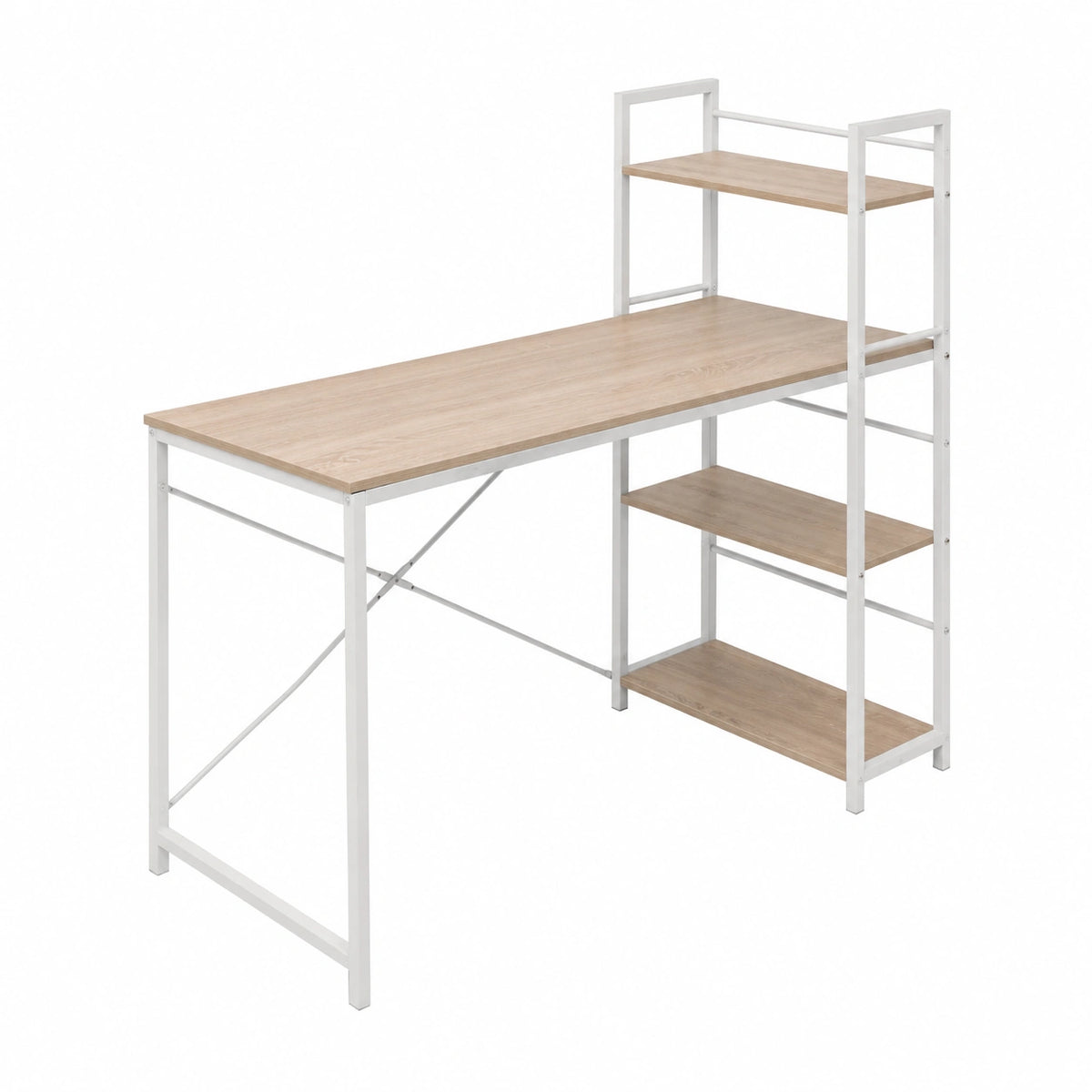 Scrivania compatta in rovere con libreria integrata a 4 ripiani