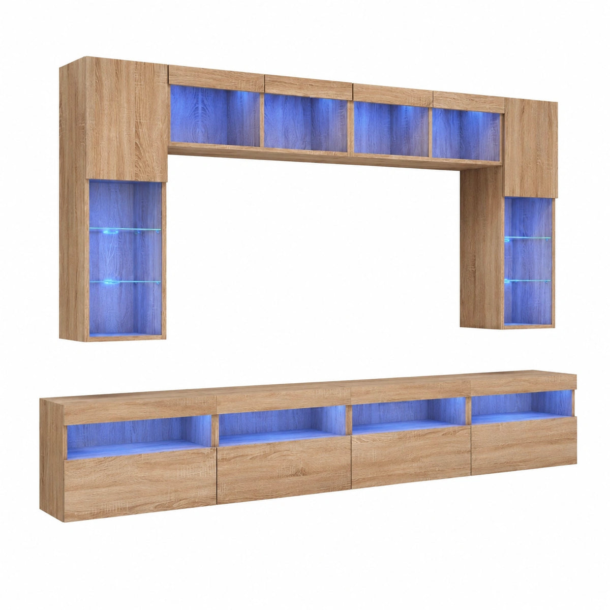 Set Mobili TV a Muro con LED, 8 pz, Rovere Sonoma per Soggiorno e Ufficio Moderno