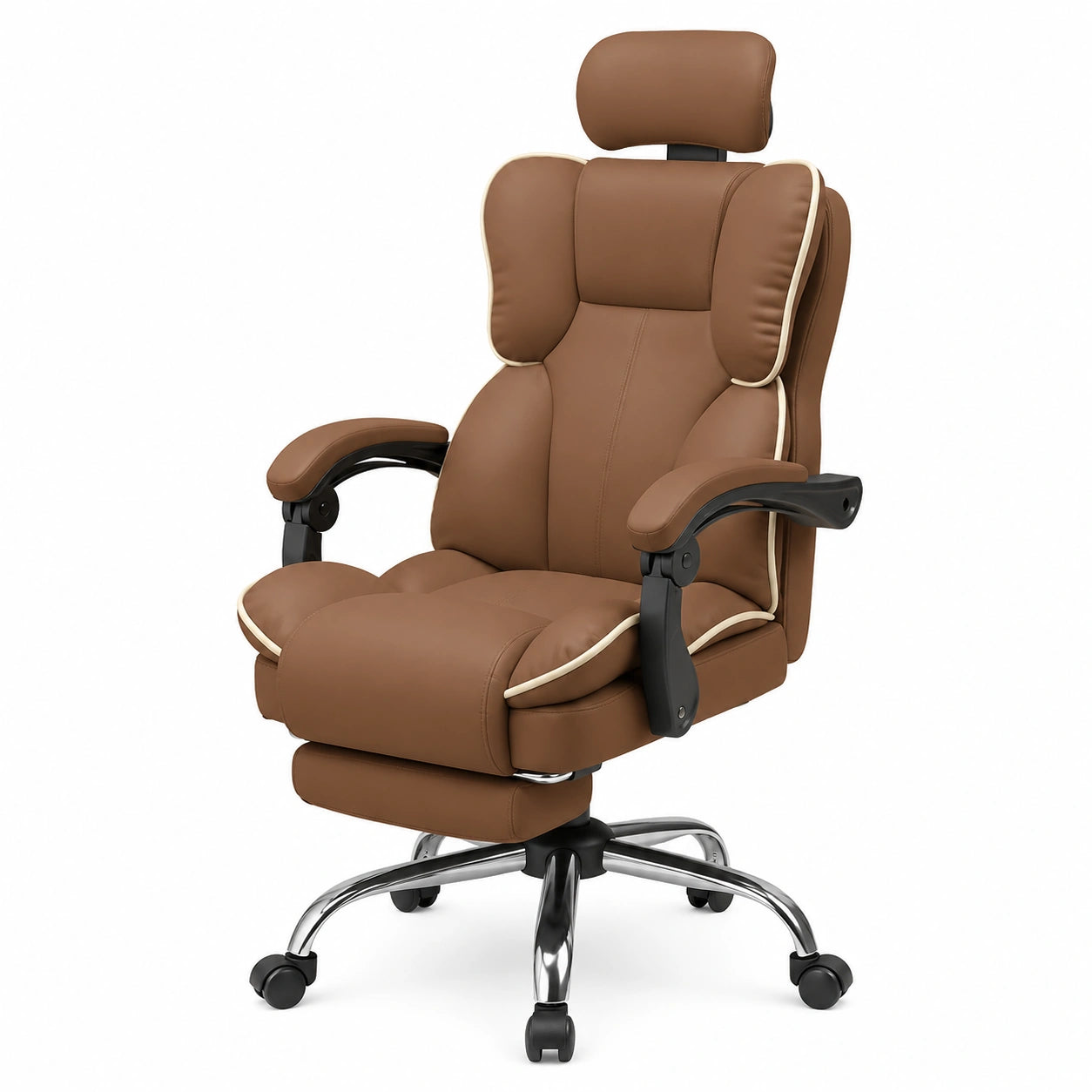 Poltrona Ergonomica per Ufficio con Poggiapiedi e Poggiatesta, Sedia Regolabile per Gaming e Lavoro (Marrone)
