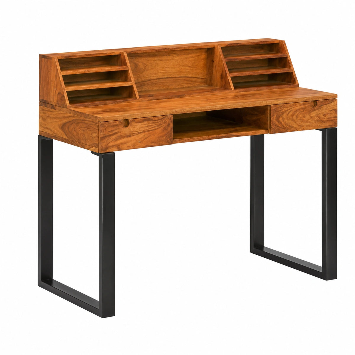 Scrivania in acacia con cassetti e libreria integrata 100x50 cm