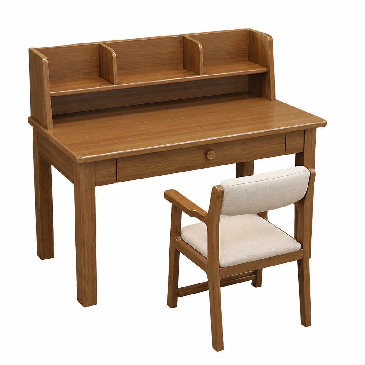 Scrivania Moderna in Legno con Libreria e Cassettiera - Postazione di Lavoro Salvaspazio per Ufficio e Casa con Sedia Imbottita (Noce, 70 cm)