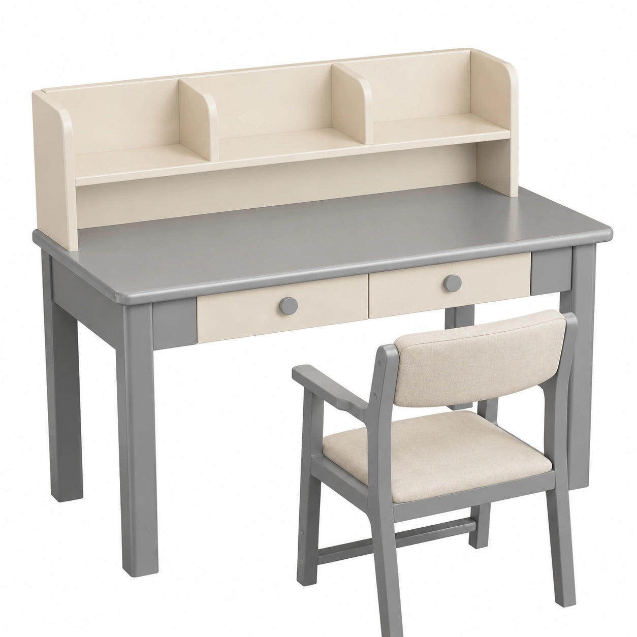 Scrivania Moderna in Legno con Libreria e Cassetti - Set Ufficio Casa con Sedia Confortevole, Salvaspazio (Grigio, 120cm)