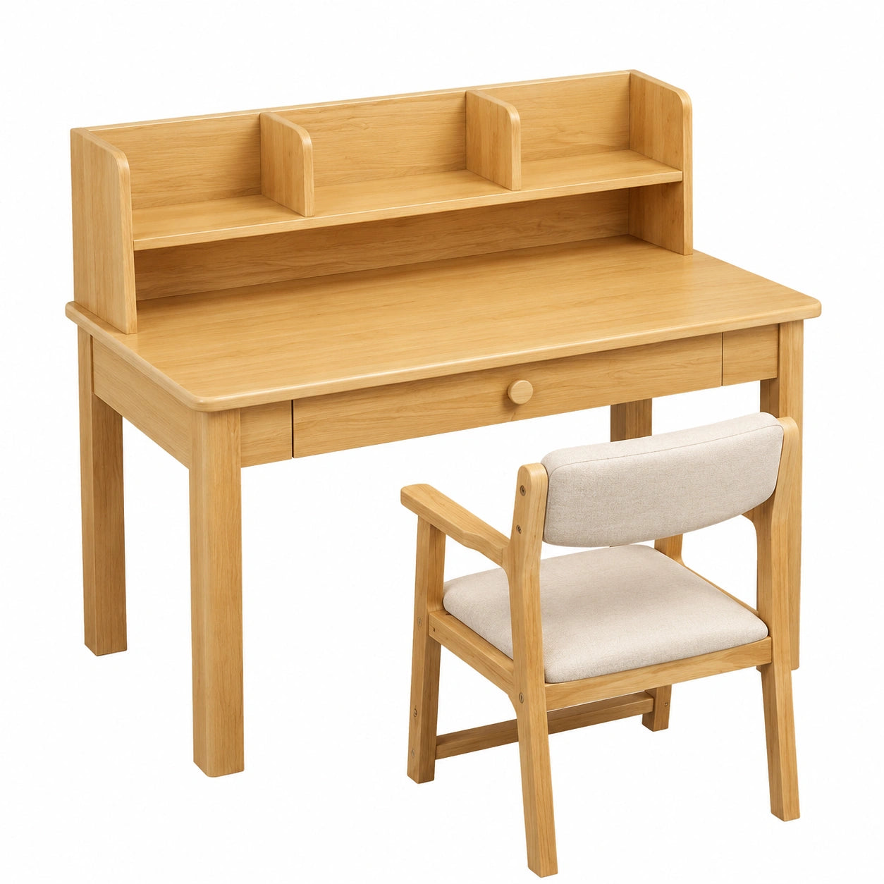Postazione Lavoro in Legno con Libreria e Sedia Ergonomica - Scrivania Salvaspazio con Cassetti per Ufficio e Casa, Design Moderno, 70cm