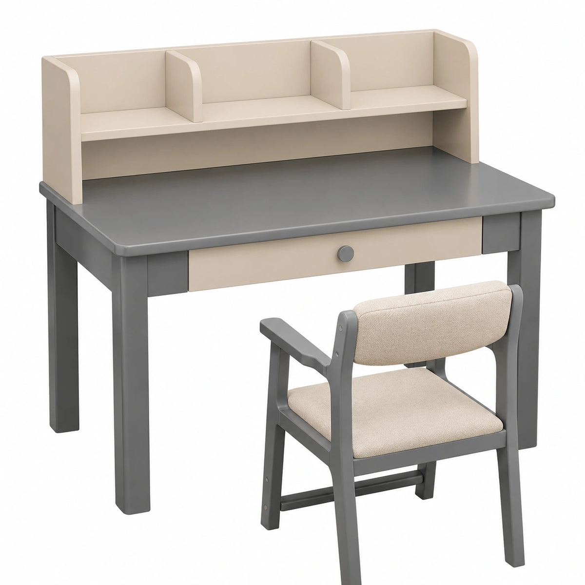 Postazione di Lavoro in Legno con Libreria e Cassetti - Scrivania Salvaspazio con Sedia Comoda per Ufficio e Casa (Grigio, 80 cm)
