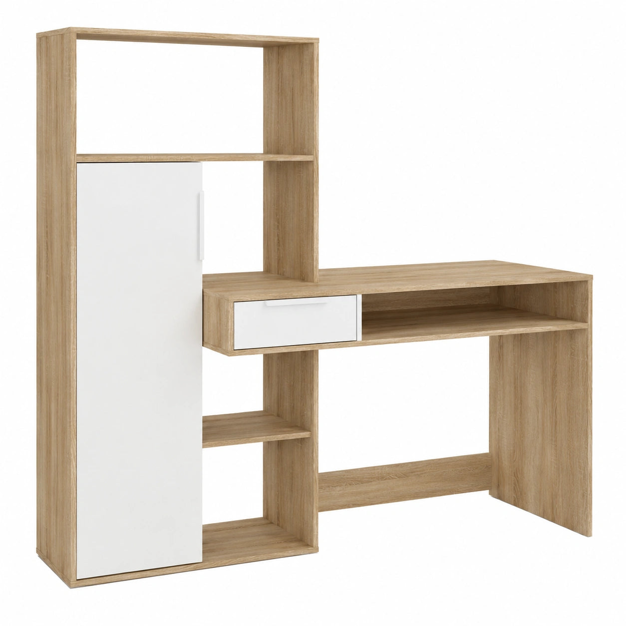 Scrivania Multifunzionale con Libreria e Cassetto Bianco e Rovere 162.8x60.35x155.4 cm