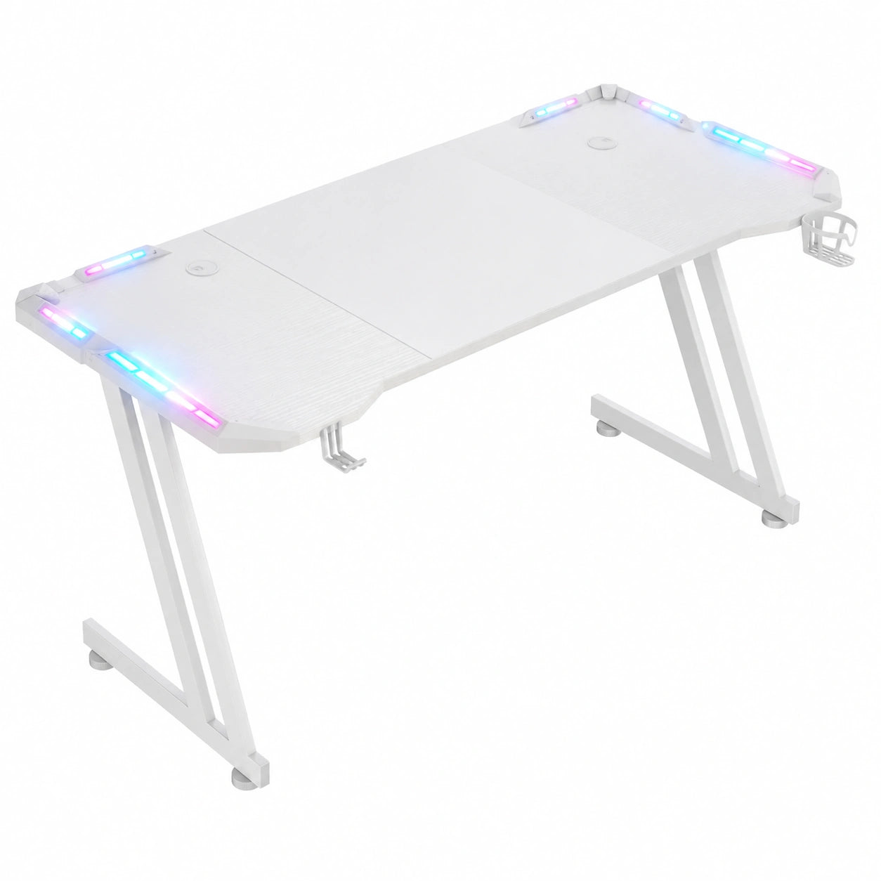 Scrivania da Gaming Ergonomica con Luci LED e Accessori, 160 x 60 cm, Bianca