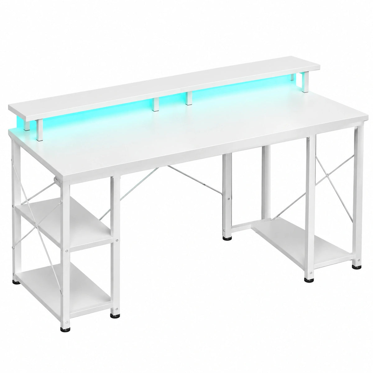 Scrivania da Gaming con LED e Porte USB, 120x50cm, Bianco