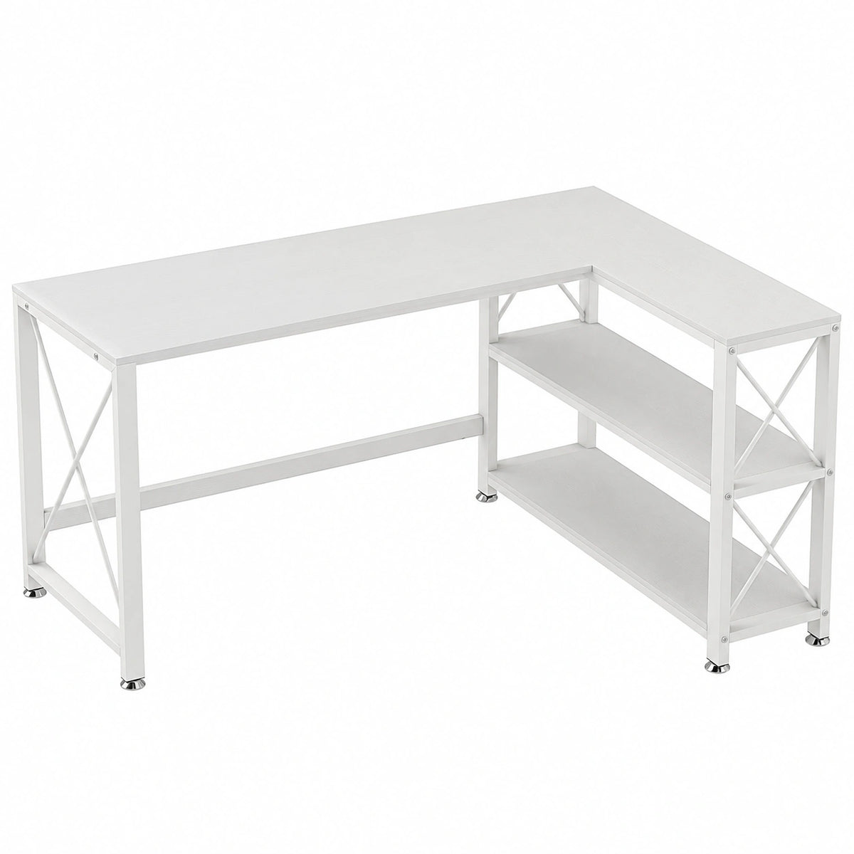 Scrivania Angolare HOMCOM con Ripiani, Design Moderno, Struttura in Metallo, Tavolo PC per Spazi Compatti