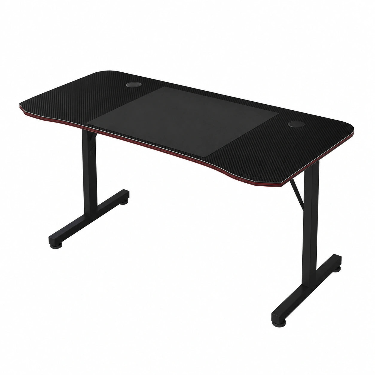 Scrivania da Gaming 160x60 cm Ergonomica con Superficie in Fibra di Carbonio, Porta Bicchiere e Ganci Cuffie, Nero