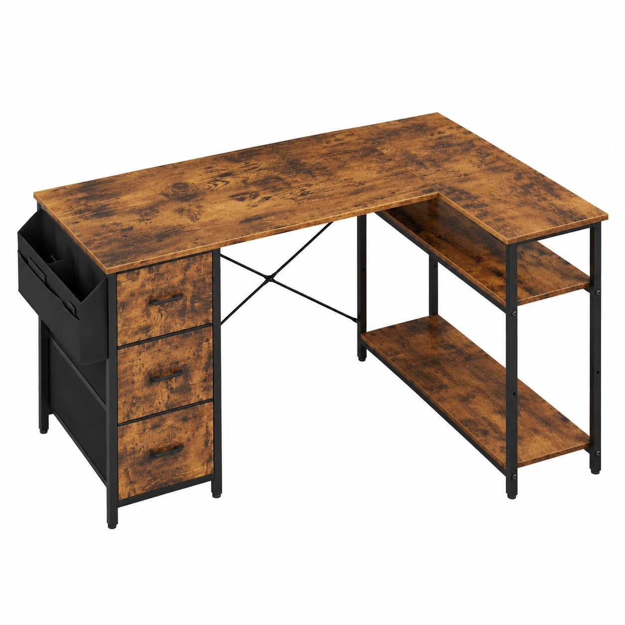 Scrivania in Legno Massello con Libreria Incorporata per Ufficio e Camera da Letto, Colore Noce, Senza Sedia, 80x60x190 cm